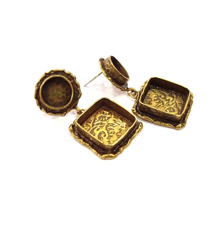 Earring Blank Backs Antique Bronze Resin Base inlay Cabochon Mountings Antique Bronze Plated Brass (10+15x15mm blank)  1 pair G15583