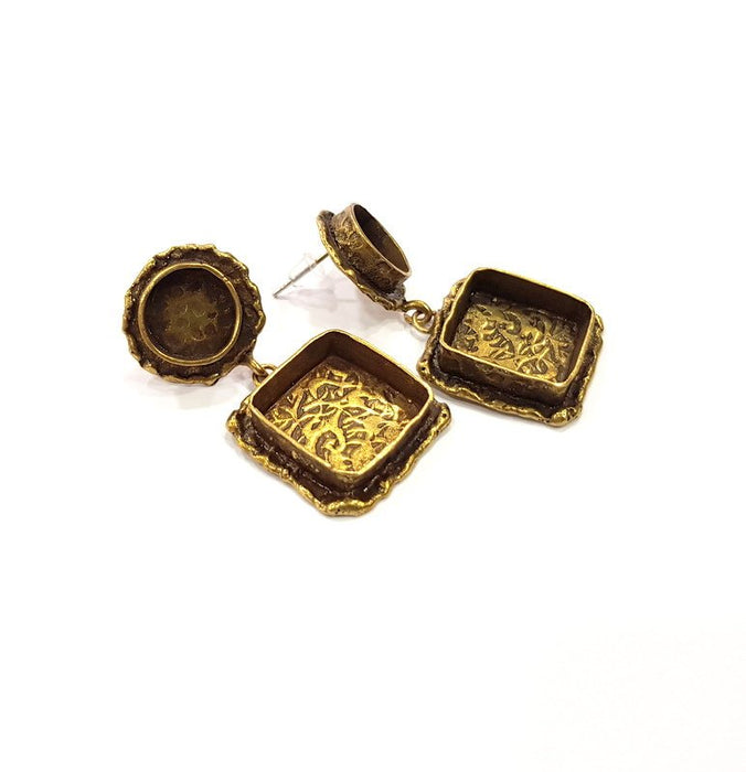 Earring Blank Backs Antique Bronze Resin Base inlay Cabochon Mountings Antique Bronze Plated Brass (10+15x15mm blank)  1 pair G15583