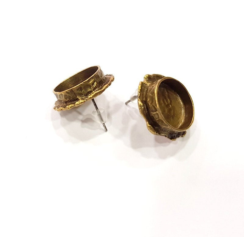 Earring Blank Backs Antique Bronze Resin Base inlay Cabochon Mountings Setting Antique Bronze Plated Brass (14mm blank) 1 pair G15584