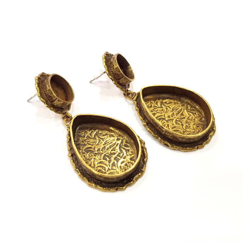 Earring Blank Backs Antique Bronze Resin Base inlay Cabochon Mountings Antique Bronze Plated Brass (25x18+10mm blank)  1 pair G15588