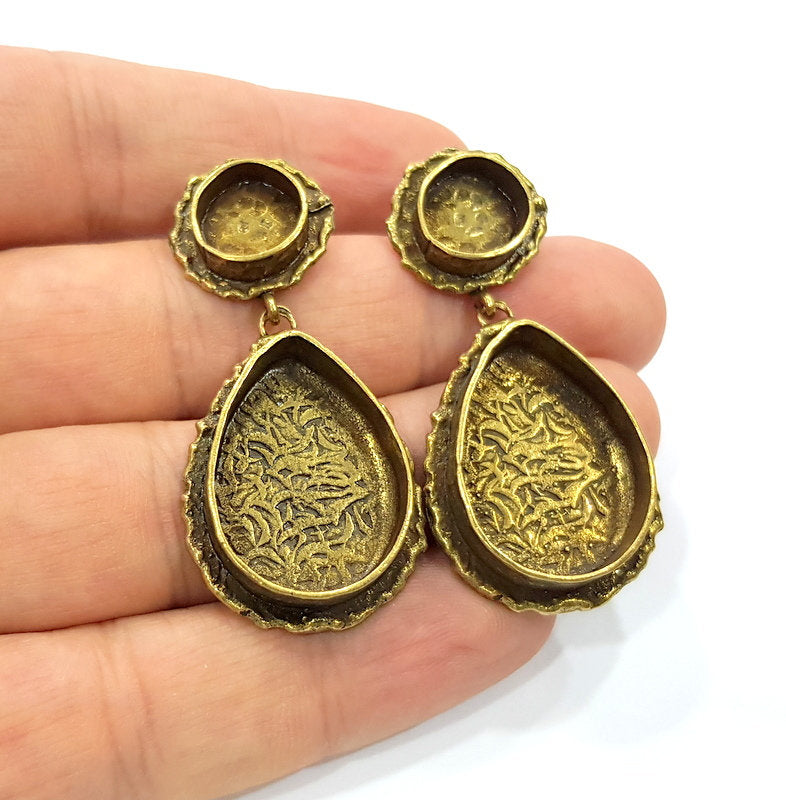 Earring Blank Backs Antique Bronze Resin Base inlay Cabochon Mountings Antique Bronze Plated Brass (25x18+10mm blank)  1 pair G15588