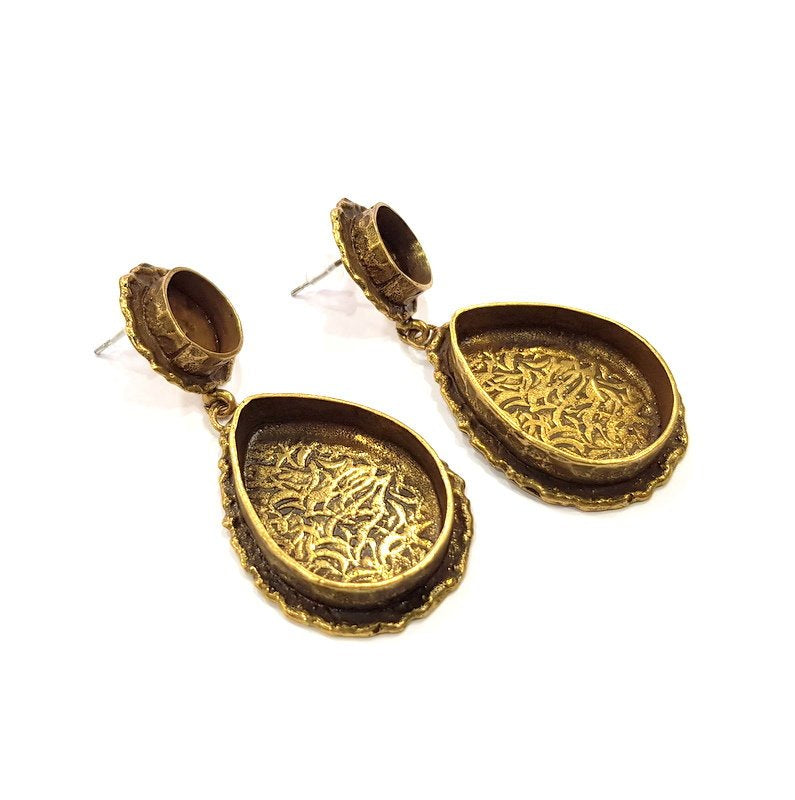 Earring Blank Backs Antique Bronze Resin Base inlay Cabochon Mountings Antique Bronze Plated Brass (25x18+10mm blank)  1 pair G15588