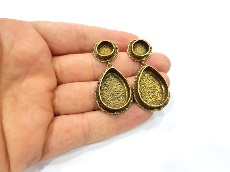 Earring Blank Backs Antique Bronze Resin Base inlay Cabochon Mountings Antique Bronze Plated Brass (25x18+10mm blank)  1 pair G15588