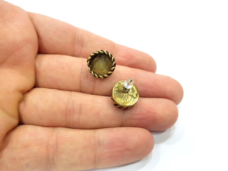 Earring Blank Backs Antique Bronze Resin Base inlay Cabochon Mountings Setting Antique Bronze Plated Brass (10mm blank) 1 pair G15589