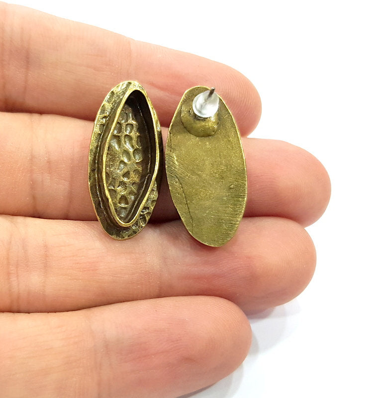 Earring Blank Backs Antique Bronze Resin Base inlay Cabochon Mountings Setting Antique Bronze Plated Brass (22x8mm blank) 1 pair G15594