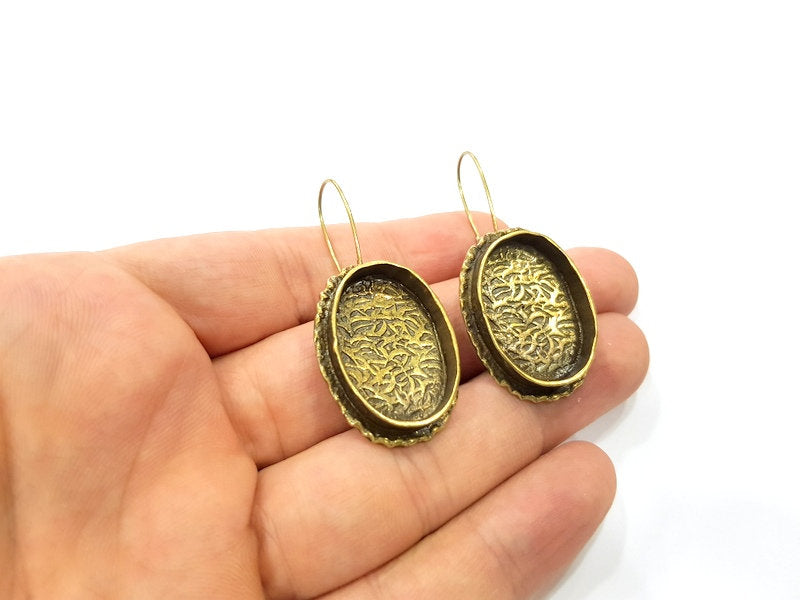 Earring Blank Backs Antique Bronze Resin Base inlay Cabochon Mountings Setting Antique Bronze Plated Brass (25x18mm blank) 1 pair G15597