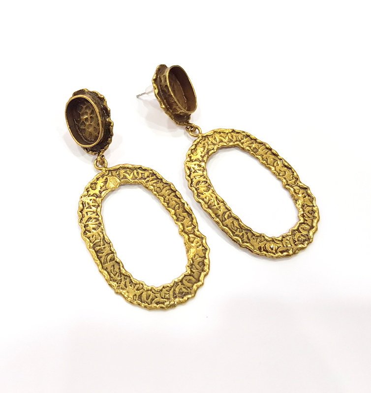 Earring Blank Backs Antique Bronze Resin Base inlay Cabochon Mountings Setting Antique Bronze Plated Brass (14x10mm blank) 1 pair G15604