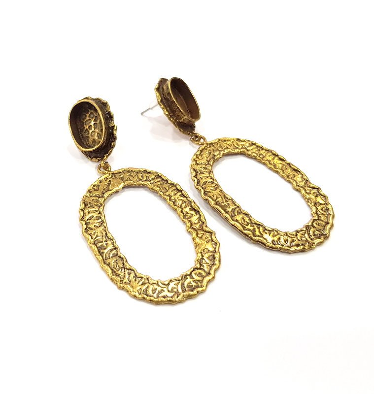 Earring Blank Backs Antique Bronze Resin Base inlay Cabochon Mountings Setting Antique Bronze Plated Brass (14x10mm blank) 1 pair G15604
