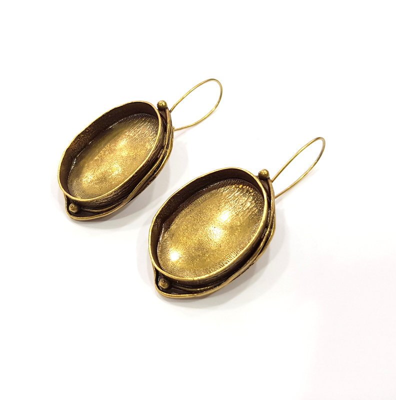 Earring Blank Backs Antique Bronze Resin Base inlay Cabochon Mountings Setting Antique Bronze Plated Brass (30x22mm blank) 1 pair G15605