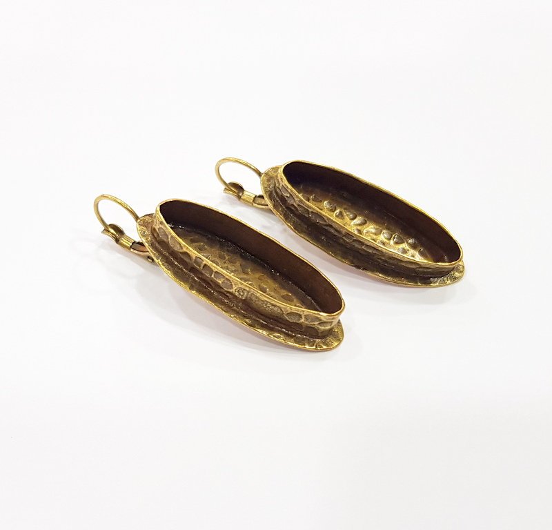 Earring Blank Backs Antique Bronze Resin Base inlay Cabochon Mountings Setting Antique Bronze Plated Brass (29x10mm blank) 1 pair G15606