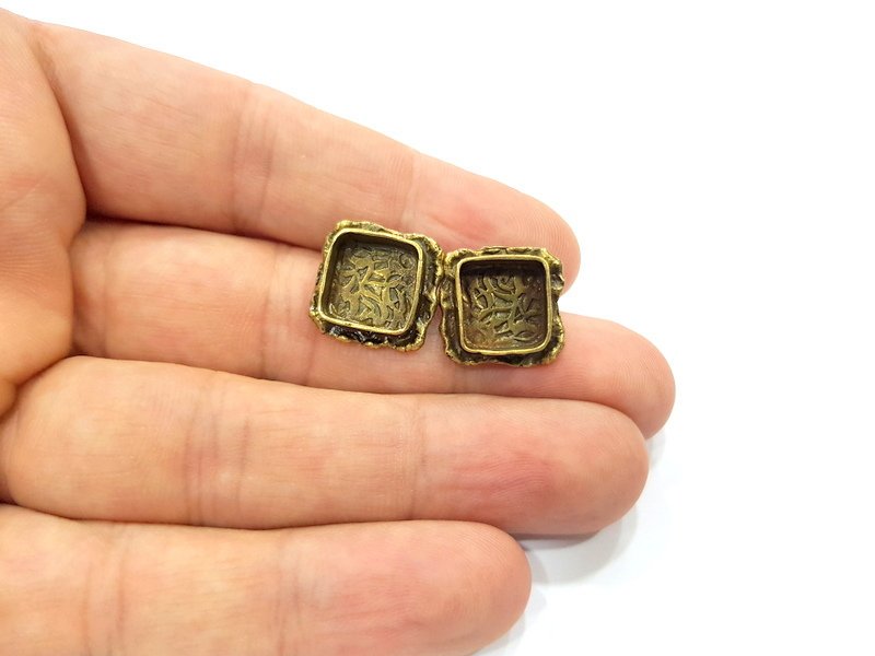 Earring Blank Backs Antique Bronze Resin Base inlay Cabochon Mountings Setting Antique Bronze Plated Brass (10mm blank) 1 pair G15607