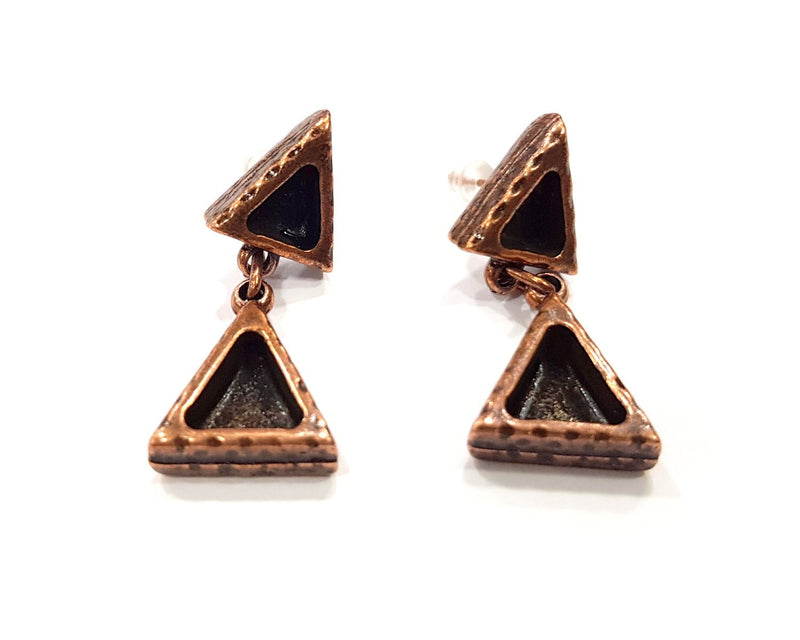 Triangle Earring Blank Backs Base Copper Resin Blank Cabochon Base inlay Mountings Antique Copper Plated (7x6+9x8mm ) 1 Pair G16400