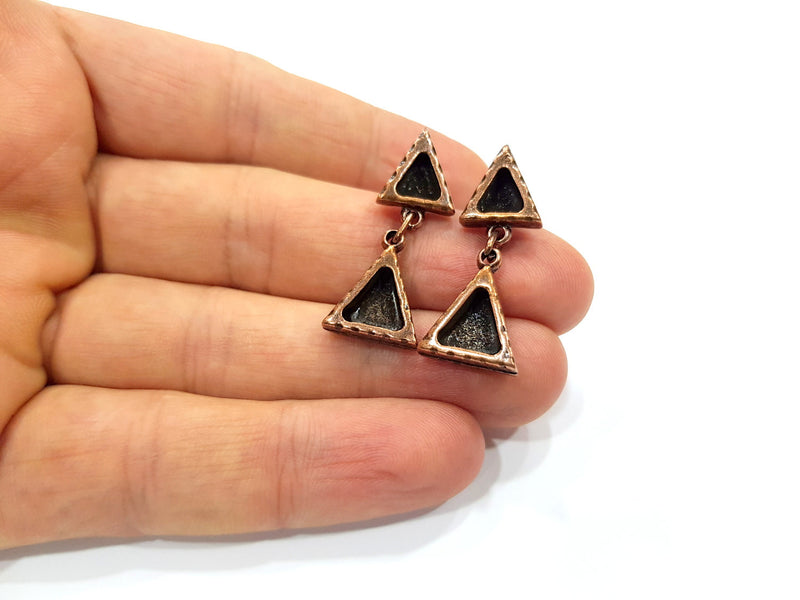 Triangle Earring Blank Backs Base Copper Resin Blank Cabochon Base inlay Mountings Antique Copper Plated (7x6+9x8mm ) 1 Pair G16400