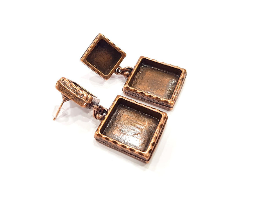 Square Earring Blank Backs Base Copper Resin Blank Cabochon Base inlay Mountings Antique Copper Plated (16x16+10x10mm) 1 Pair G16401