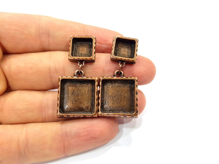 Square Earring Blank Backs Base Copper Resin Blank Cabochon Base inlay Mountings Antique Copper Plated (16x16+10x10mm) 1 Pair G16401