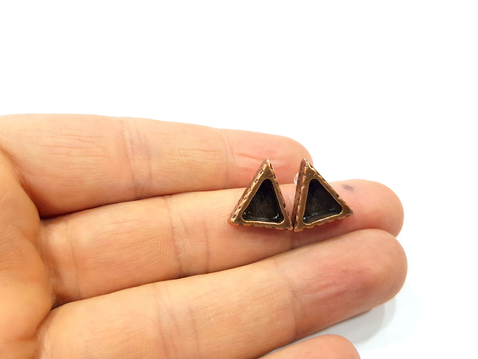 Triangle Earring Blank Backs Base Copper Resin Blank Cabochon Base inlay Mountings Antique Copper Plated (9x8mm) 1 Pair G16408
