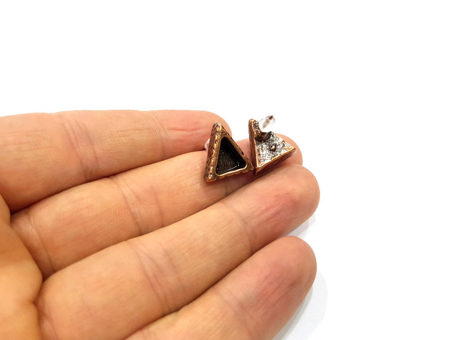 Triangle Earring Blank Backs Base Copper Resin Blank Cabochon Base inlay Mountings Antique Copper Plated (9x8mm) 1 Pair G16408