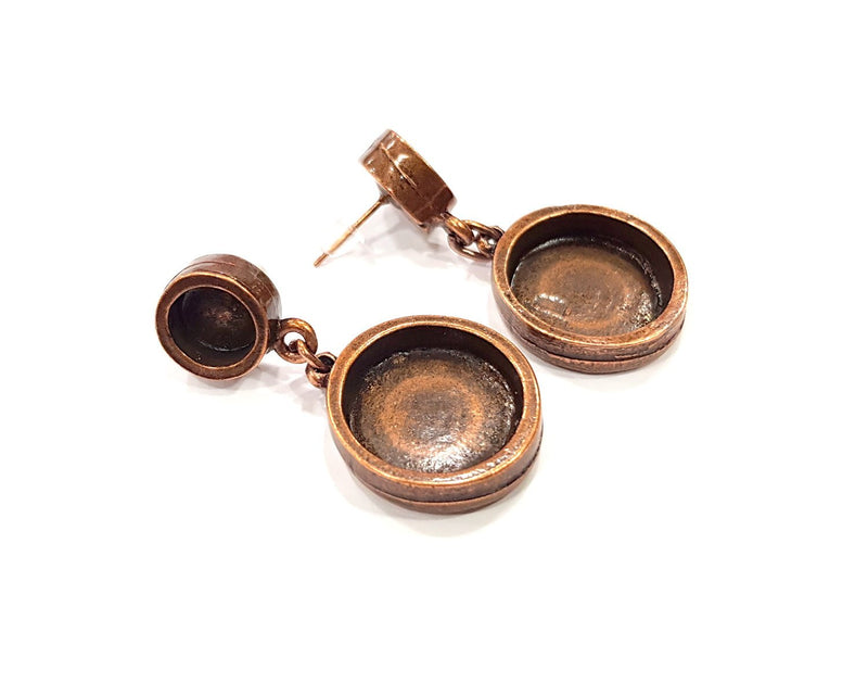 Round Earring Blank Backs Base Copper Resin Blank Cabochon Base inlay Mountings Antique Copper Plated (8mm+16mm) 1 Pair G16411