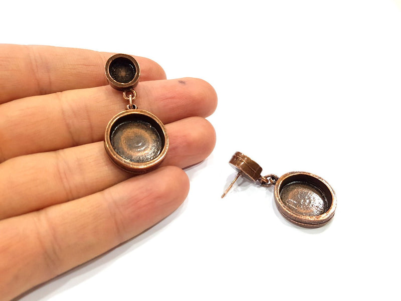 Round Earring Blank Backs Base Copper Resin Blank Cabochon Base inlay Mountings Antique Copper Plated (8mm+16mm) 1 Pair G16411