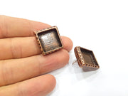 Square Earring Blank Backs Base Copper Resin Blank Cabochon Base inlay Mountings Antique Copper Plated (16x16mm) 1 Pair G16420