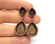 Teardrop Earring Blank Backs Base Copper Resin Blank Cabochon Base inlay Mountings Antique Copper Plated (18x13+10x8mm) 1 Pair G16425