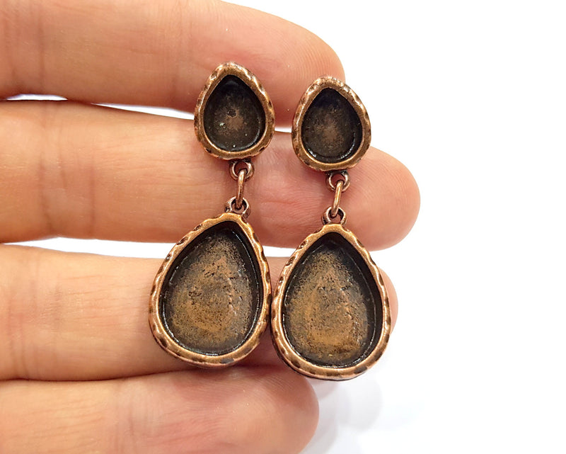 Teardrop Earring Blank Backs Base Copper Resin Blank Cabochon Base inlay Mountings Antique Copper Plated (18x13+10x8mm) 1 Pair G16425