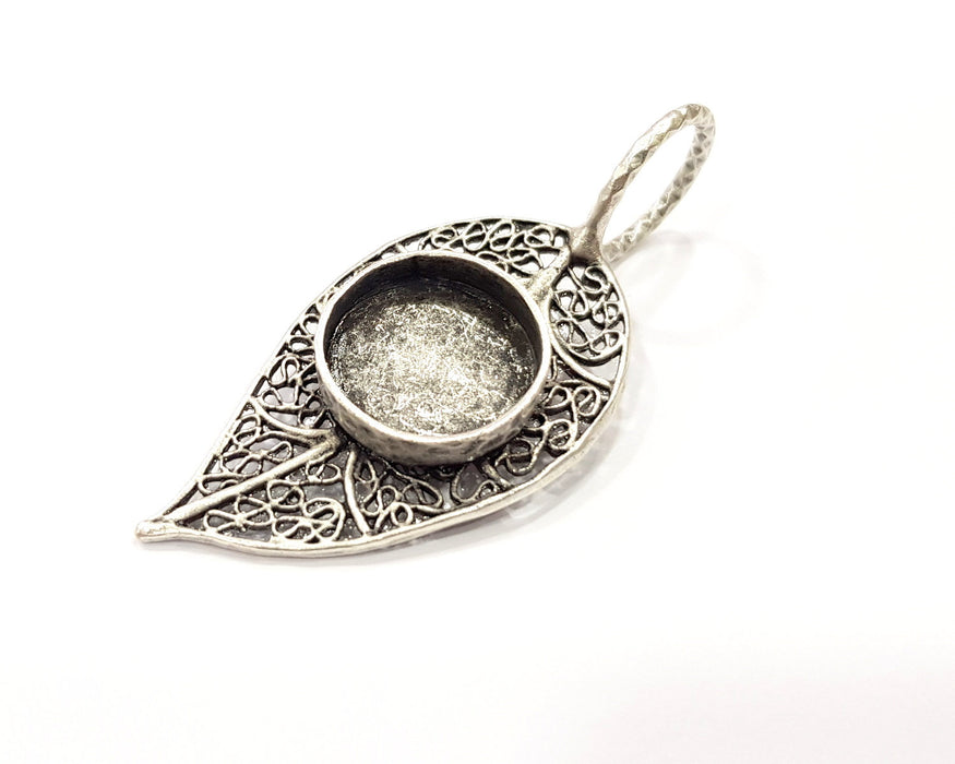 Silver Leaf Pendant Blank Connector Mosaic Base Blank inlay Blank Necklace Blank Resin Blank Antique Silver Plated Brass ( 18mm )  G16433