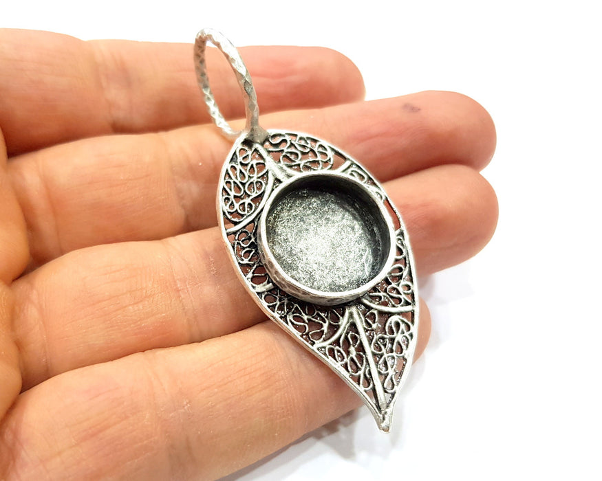 Silver Leaf Pendant Blank Connector Mosaic Base Blank inlay Blank Necklace Blank Resin Blank Antique Silver Plated Brass ( 18mm )  G16433