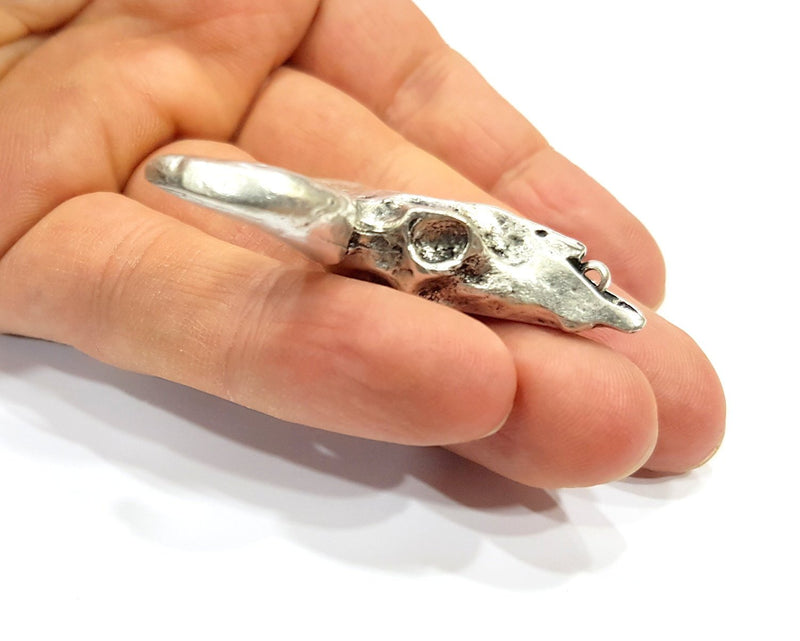 Ox Head Skull Pendant with nose ring Antique Silver Plated Pendant (44x42mm) G16434