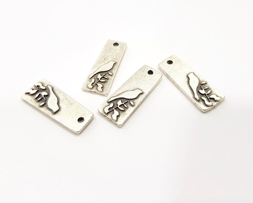 4 Bird Charms Antique Silver Plated Charms (25x10mm)  G16437