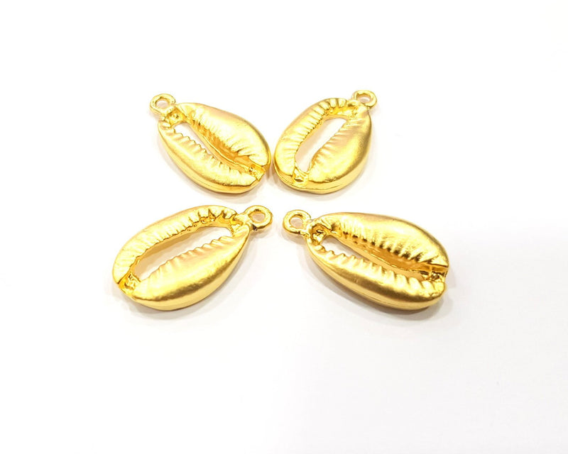 4 Cowrie Shell Charms Gold Charms Gold Plated Shell Charms (23x12mm)  G16436