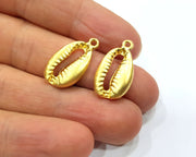 4 Cowrie Shell Charms Gold Charms Gold Plated Shell Charms (23x12mm)  G16436