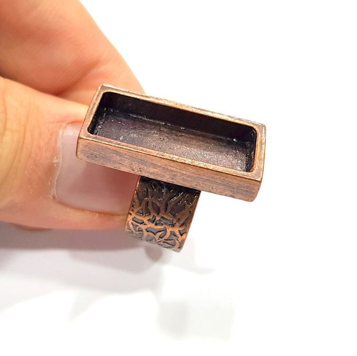 Copper Ring Blank Setting Cabochon Base inlay Ring Backs Mounting Adjustable Ring Base Bezel (25x10mm blank) Antique Copper Plated G15634