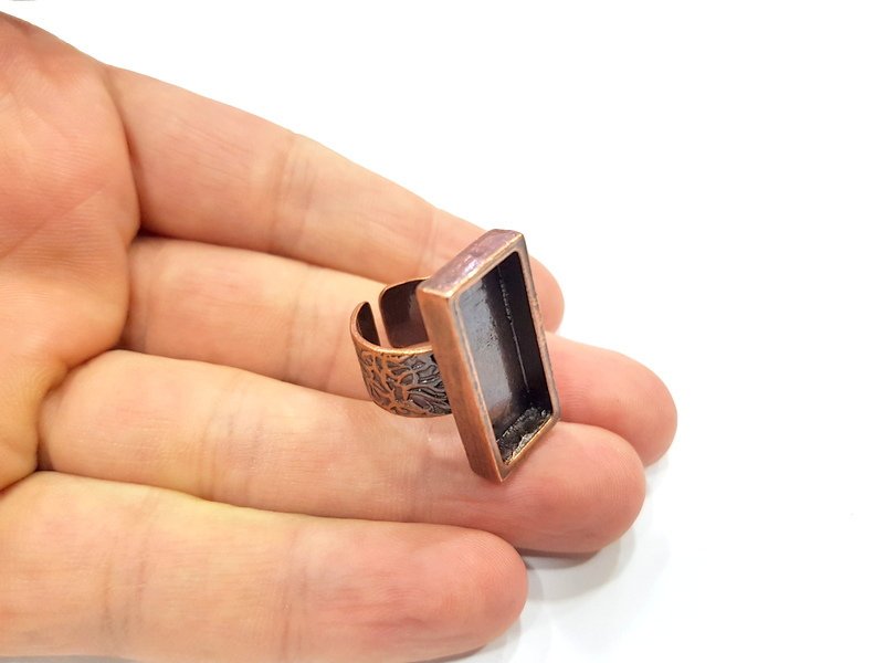 Copper Ring Blank Setting Cabochon Base inlay Ring Backs Mounting Adjustable Ring Base Bezel (25x10mm blank) Antique Copper Plated G15634