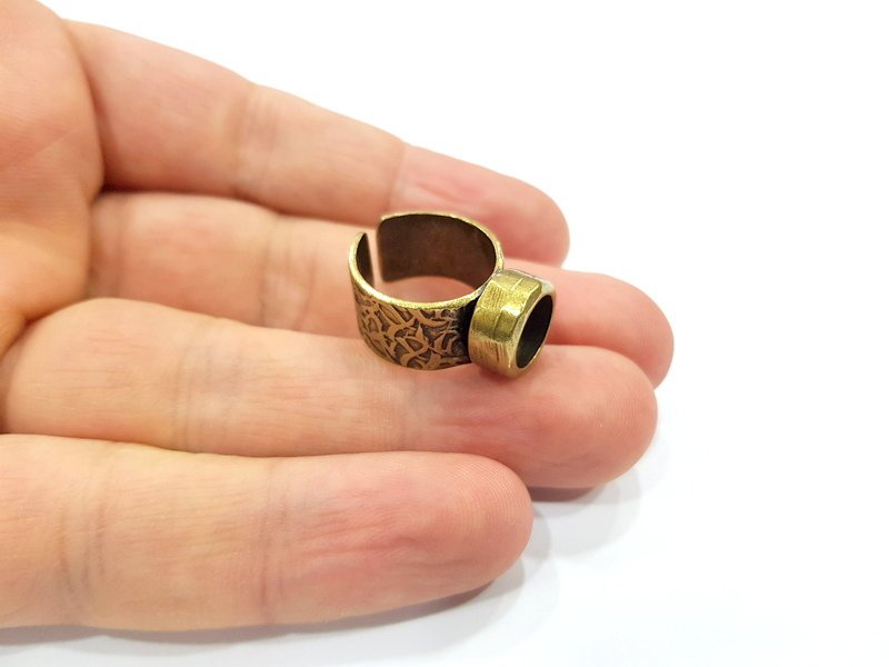 Antique Bronze Ring Blank Setting Cabochon Base inlay Ring Backs Mounting Adjustable Ring Bezel (8mm blank) Antique Bronze Plated G15637