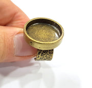 Antique Bronze Ring Blank Setting Cabochon Base inlay Ring Backs Mounting Adjustable Ring Bezel (20mm blank) Antique Bronze Plated G15638