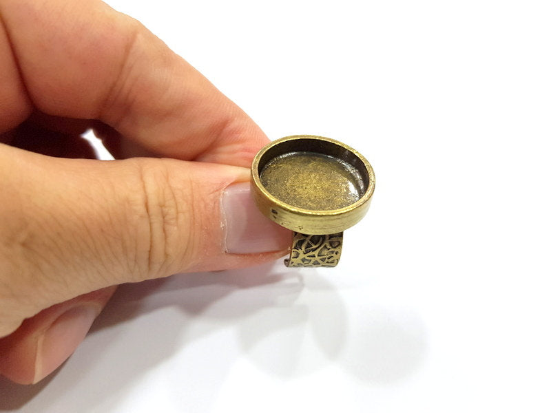Antique Bronze Ring Blank Setting Cabochon Base inlay Ring Backs Mounting Adjustable Ring Bezel (20mm blank) Antique Bronze Plated G15638