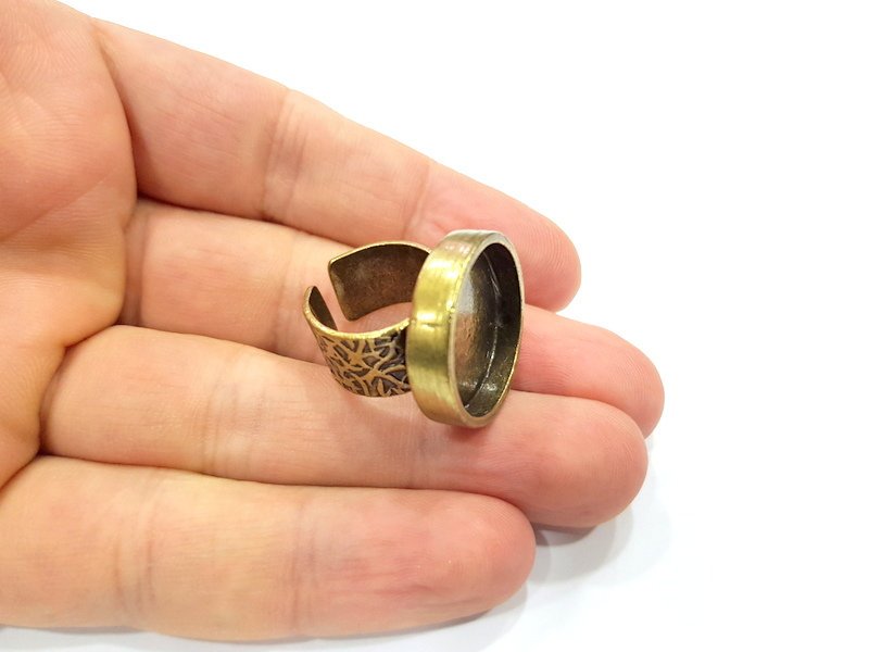 Antique Bronze Ring Blank Setting Cabochon Base inlay Ring Backs Mounting Adjustable Ring Bezel (20mm blank) Antique Bronze Plated G15638