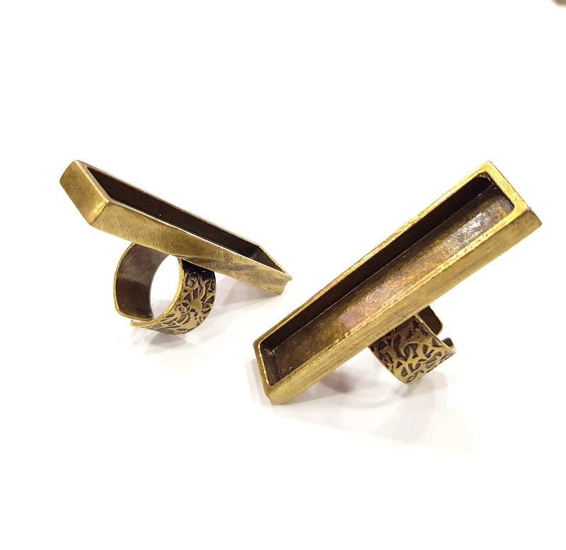 Antique Bronze Ring Blank Setting Cabochon Base inlay Ring Backs Mounting Adjustable Ring Bezel (50x10mm blank) Antique Bronze Plated G15639