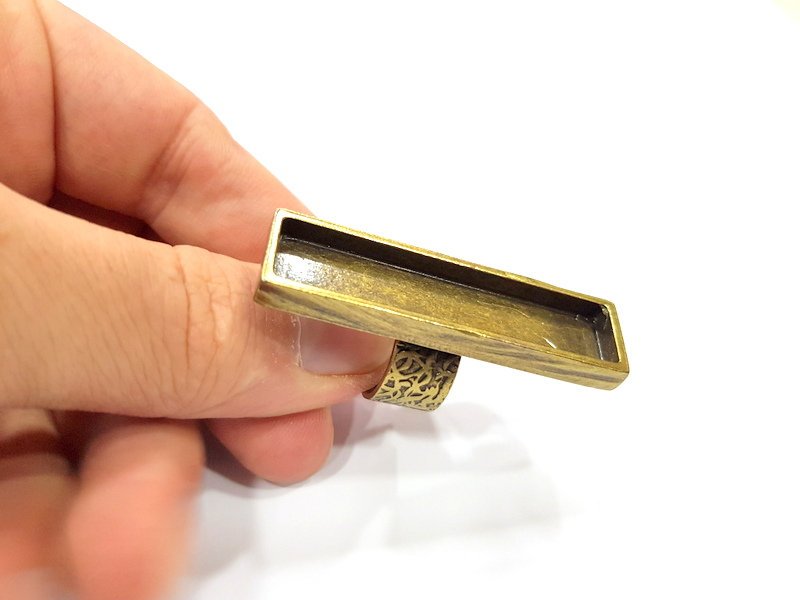 Antique Bronze Ring Blank Setting Cabochon Base inlay Ring Backs Mounting Adjustable Ring Bezel (50x10mm blank) Antique Bronze Plated G15639