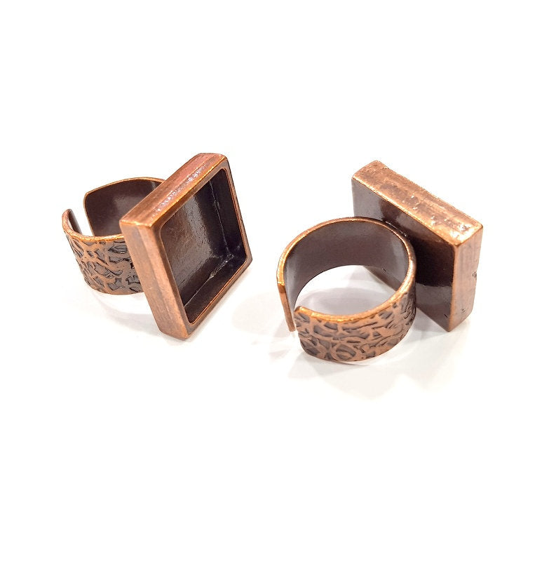 Copper Ring Blank Setting Cabochon Base inlay Ring Backs Mounting Adjustable Ring Base Bezel (16x16mm blank) Antique Copper Plated G15641