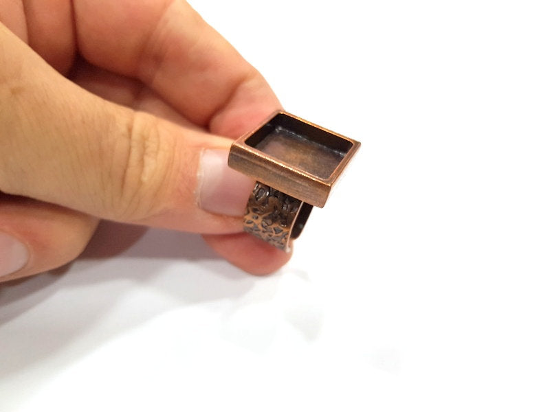 Copper Ring Blank Setting Cabochon Base inlay Ring Backs Mounting Adjustable Ring Base Bezel (16x16mm blank) Antique Copper Plated G15641