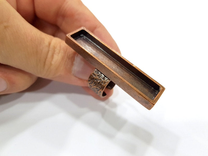 Copper Ring Blank Setting Cabochon Base inlay Ring Backs Mounting Adjustable Ring Base Bezel (50x10mm blank) Antique Copper Plated G15642