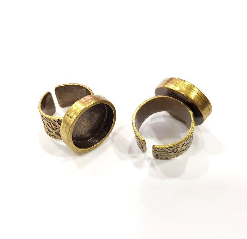 Antique Bronze Ring Blank Setting Cabochon Base inlay Ring Backs Mounting Adjustable Ring Bezel (16mm blank) Antique Bronze Plated G15643