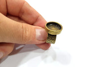 Antique Bronze Ring Blank Setting Cabochon Base inlay Ring Backs Mounting Adjustable Ring Bezel (16mm blank) Antique Bronze Plated G15643