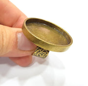 Antique Bronze Ring Blank Setting Cabochon Base inlay Ring Backs Mounting Adjustable Ring Bezel (35mm blank) Antique Bronze Plated G15644