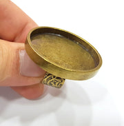 Antique Bronze Ring Blank Setting Cabochon Base inlay Ring Backs Mounting Adjustable Ring Bezel (35mm blank) Antique Bronze Plated G15644