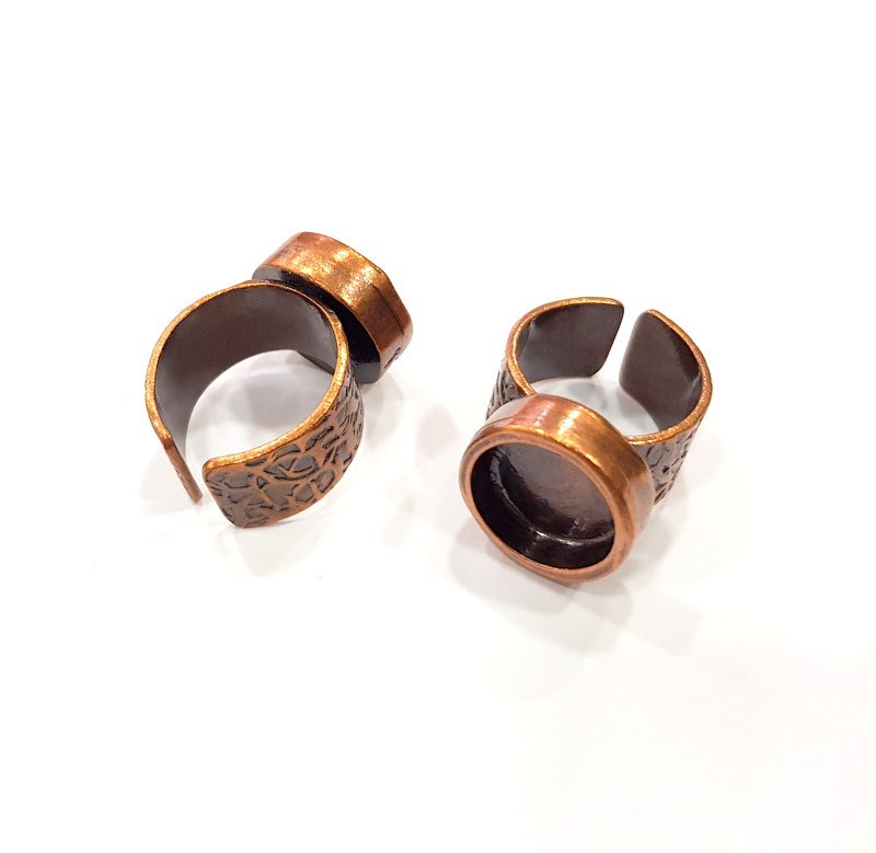 Copper Ring Blank Setting Cabochon Base inlay Ring Backs Mounting Adjustable Ring Base Bezel (12mm blank) Antique Copper Plated G15645