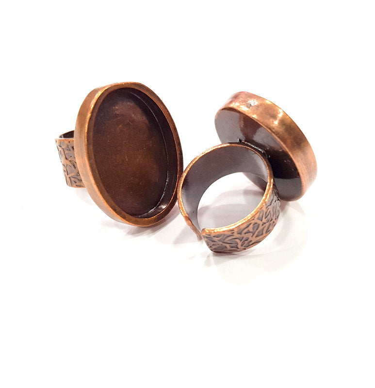 Copper Ring Blank Setting Cabochon Base inlay Ring Backs Mounting Adjustable Ring Base Bezel (25x18mm blank) Antique Copper Plated G15646