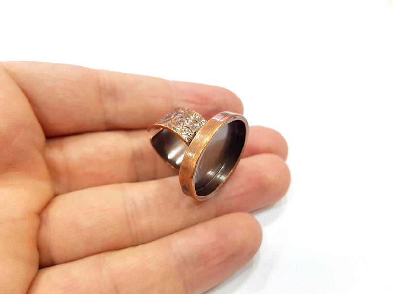 Copper Ring Blank Setting Cabochon Base inlay Ring Backs Mounting Adjustable Ring Base Bezel (25x18mm blank) Antique Copper Plated G15646